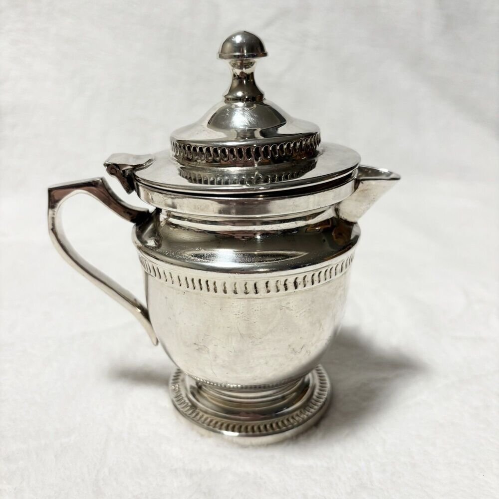 Vintage Silverplate Covered Creamer/Small Teapot Ornate Finial Footed Elegant